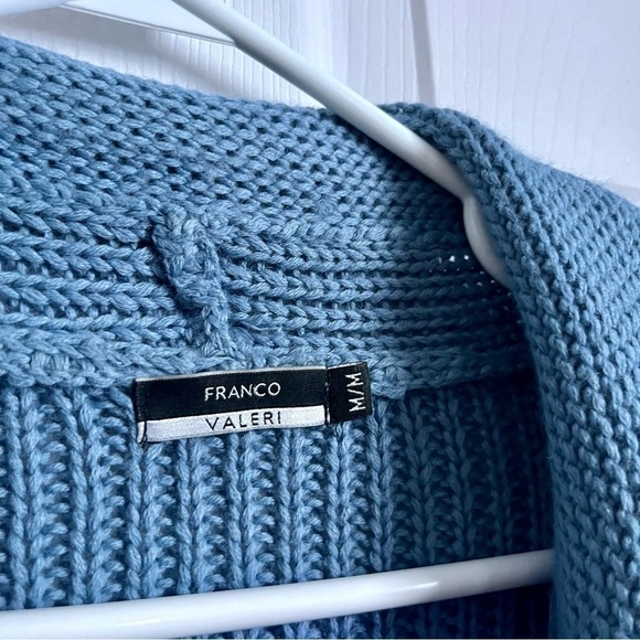 Franco Valeri sweater knit wool cardigan blue women Medium long sleeve buttons - Picture 2 of 6